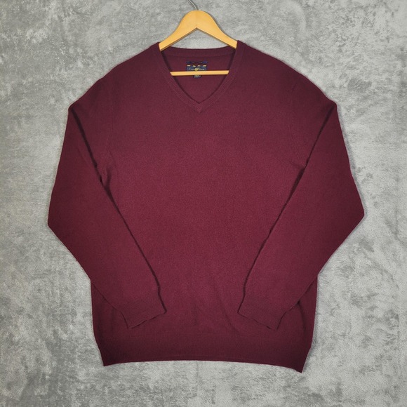 Club Room Sweater Mens Large Burgundy 100% Cashmere V Neck Pullover Soft Knit - Picture 1 of 6